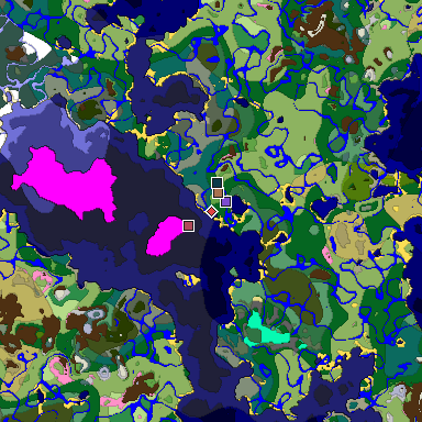 Predicted biome map of Java 1.21.4 seed 2076635346401808336 around estimated spawn