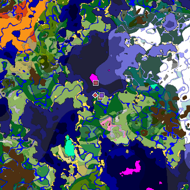 Predicted biome map of Java 1.21.4 seed -8118236820500350703 around estimated spawn