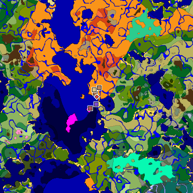 Predicted biome map of Java 1.21.4 seed -402867851956207889 around estimated spawn