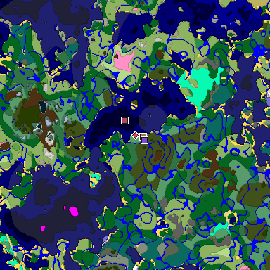 Predicted biome map of Java 1.21.4 seed -7245769279702091435 around estimated spawn