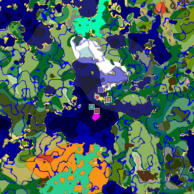 Predicted biome map of Java 1.21.4 seed 1508746637269848080 around estimated spawn