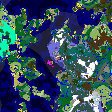 Predicted biome map of Java 1.21.4 seed 5639423809494025919 around estimated spawn