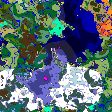 Predicted biome map of Java 1.21.4 seed -242422122525847134 around estimated spawn