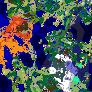 Predicted biome map of Java 1.21.4 seed 5667707668936223481 around estimated spawn