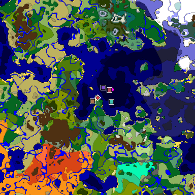 Predicted biome map of Java 1.21.4 seed 2732341582245732279 around estimated spawn