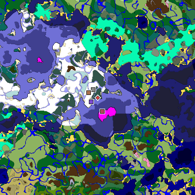 Predicted biome map of Java 1.21.4 seed -6867444494888383614 around estimated spawn
