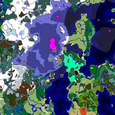 Predicted biome map of Java 1.21.4 seed -2635507375245394472 around estimated spawn