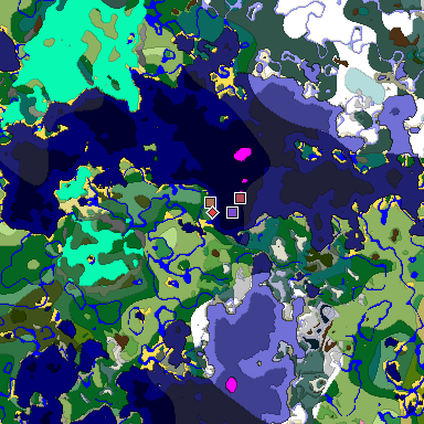 Predicted biome map of Java 1.21.4 seed 3587517366243101752 around estimated spawn
