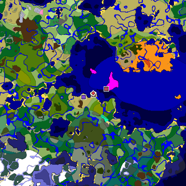 Predicted biome map of Java 1.21.4 seed -9085347289901353181 around estimated spawn
