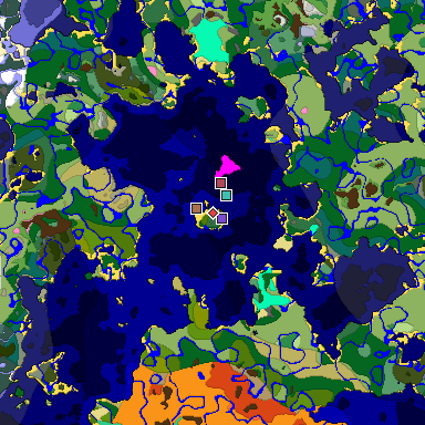 Predicted biome map of Java 1.21.4 seed -9160632896940172870 around estimated spawn