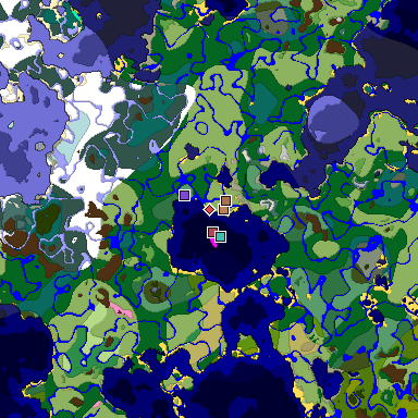 Predicted biome map of Java 1.21.4 seed 8385825768401611677 around estimated spawn