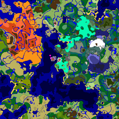 Predicted biome map of Java 1.21.4 seed -7532620834988134705 around estimated spawn