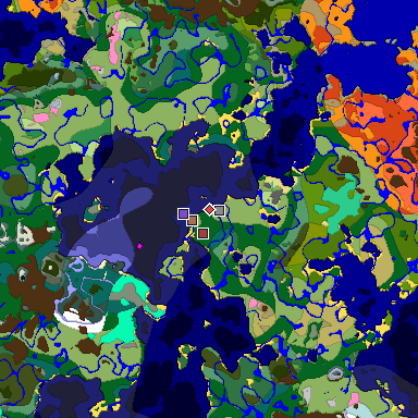 Predicted biome map of Java 1.21.4 seed 8241335184430623522 around estimated spawn