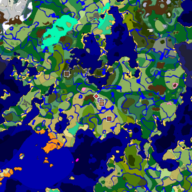 Predicted biome map of Java 1.21.4 seed -7709006964716308070 around estimated spawn