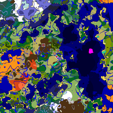 Predicted biome map of Java 1.21.4 seed -8688676050986079310 around estimated spawn