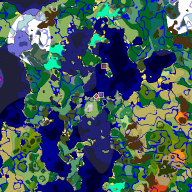 Predicted biome map of Java 1.21.4 seed 2581719382283073452 around estimated spawn