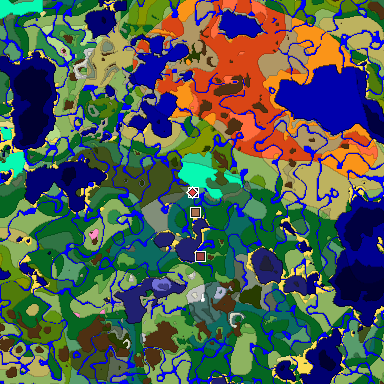 Predicted biome map of Java 1.21.4 seed 7644725245843764880 around estimated spawn