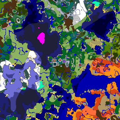 Predicted biome map of Java 1.21.4 seed 4653879502374989540 around estimated spawn