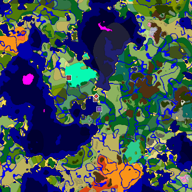 Predicted biome map of Java 1.21.4 seed 3905923277409896083 around estimated spawn