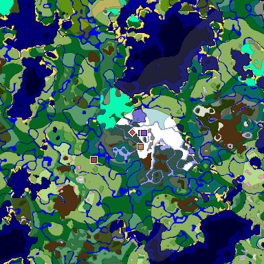 Predicted biome map of Java 1.21.4 seed -8728784627114660238 around estimated spawn