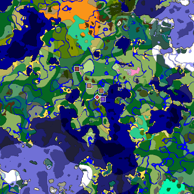 Predicted biome map of Java 1.21.4 seed -6240218346708727404 around estimated spawn