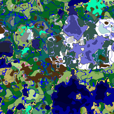 Predicted biome map of Java 1.21.4 seed 4010896719122487962 around estimated spawn