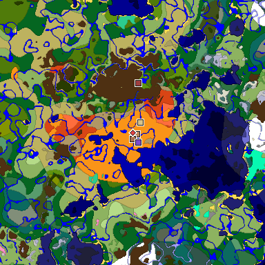 Predicted biome map of Java 1.21.4 seed 6896550470950812453 around estimated spawn
