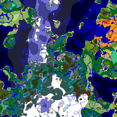 Predicted biome map of Java 1.21.4 seed -7356106976069222418 around estimated spawn