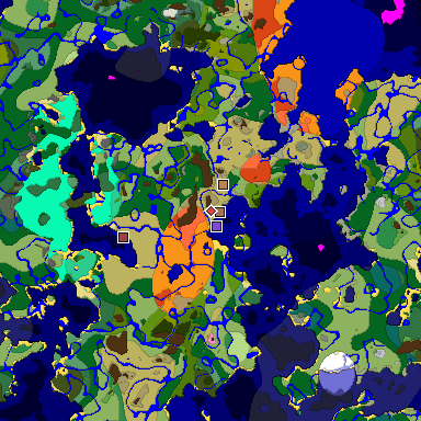 Predicted biome map of Java 1.21.4 seed -3201546394545825804 around estimated spawn
