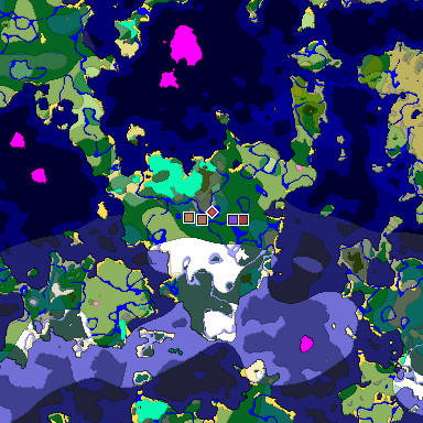 Predicted biome map of Java 1.21.4 seed -7599450915438028787 around estimated spawn