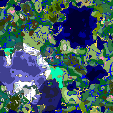 Predicted biome map of Java 1.21.4 seed 7729469615311609599 around estimated spawn