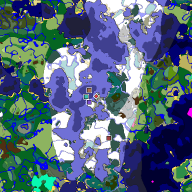 Predicted biome map of Java 1.21.4 seed -2443585724011191646 around estimated spawn