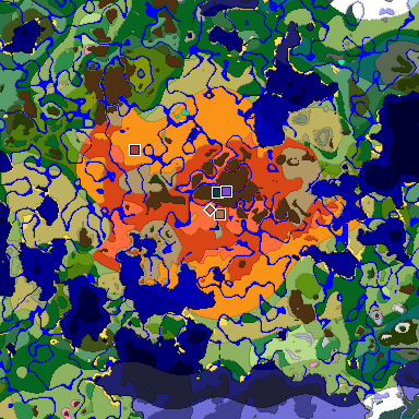 Predicted biome map of Java 1.21.4 seed -1892995868513096206 around estimated spawn