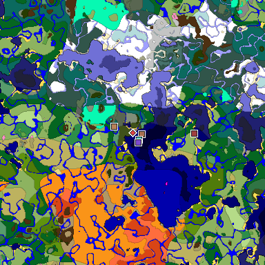 Predicted biome map of Java 1.21.4 seed -6622094176352932709 around estimated spawn