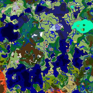 Predicted biome map of Java 1.21.4 seed 4306866059466152198 around estimated spawn