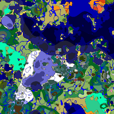 Predicted biome map of Java 1.21.4 seed -846846506572655837 around estimated spawn
