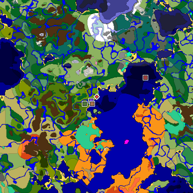 Predicted biome map of Java 1.21.4 seed 282070595326012911 around estimated spawn