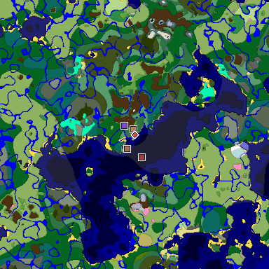 Predicted biome map of Java 1.21.4 seed -4880324161973938419 around estimated spawn