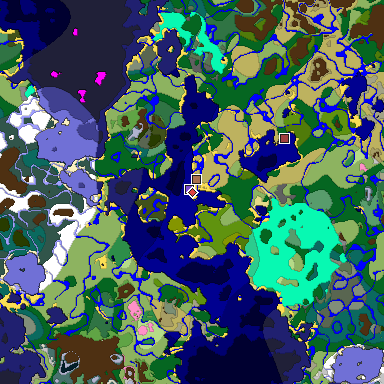 Predicted biome map of Java 1.21.4 seed -5075871568913361492 around estimated spawn
