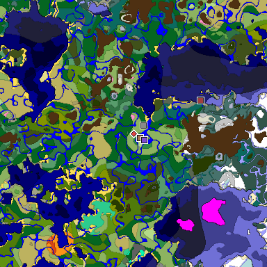 Predicted biome map of Java 1.21.4 seed -7975724603384216787 around estimated spawn