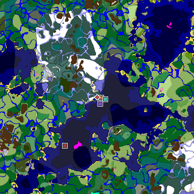 Predicted biome map of Java 1.21.4 seed -9024207364387777402 around estimated spawn