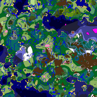 Predicted biome map of Java 1.21.4 seed -3686629097213538630 around estimated spawn