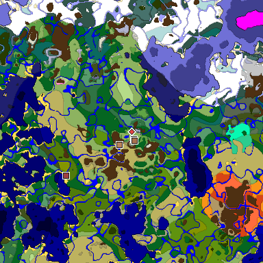 Predicted biome map of Java 1.21.4 seed -2520173494357884477 around estimated spawn