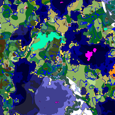 Predicted biome map of Java 1.21.4 seed 5338677434778195944 around estimated spawn