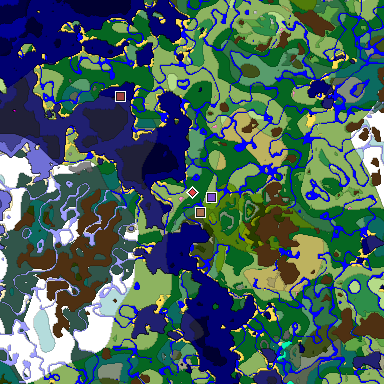 Predicted biome map of Java 1.21.4 seed -7633594901677388042 around estimated spawn