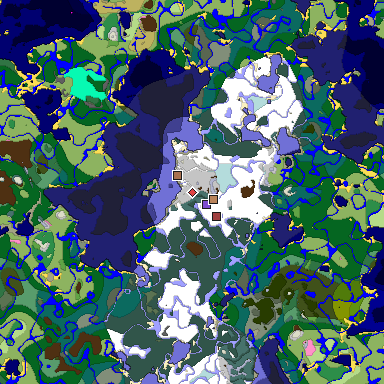 Predicted biome map of Java 1.21.4 seed -3005427611002676730 around estimated spawn