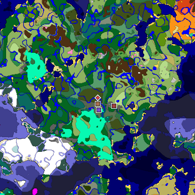 Predicted biome map of Java 1.21.4 seed -3044924837864973988 around estimated spawn