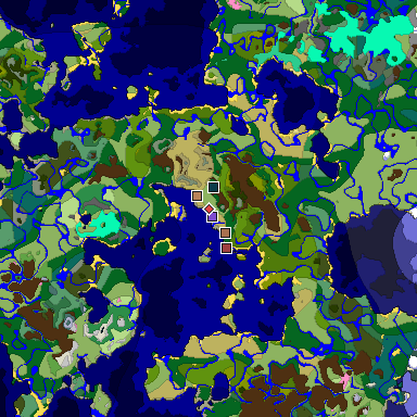 Predicted biome map of Java 1.21.4 seed -5564473898377856682 around estimated spawn