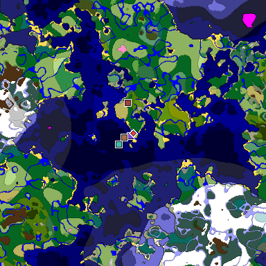 Predicted biome map of Java 1.21.4 seed -7832857175068637727 around estimated spawn