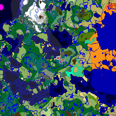 Predicted biome map of Java 1.21.4 seed 6663316698335175378 around estimated spawn